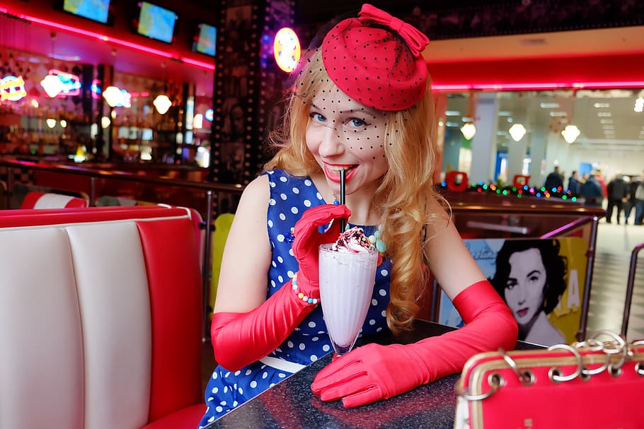 pin-up girl, fortieth, 50s, american cafe, retro, hollywood, HD wallpaper