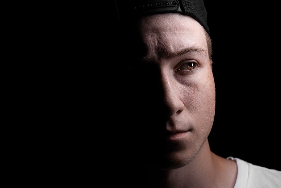Man Wearing White Shirt, black background, close-up, dark, eye HD wallpaper