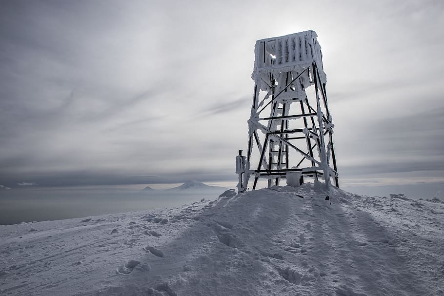 icy coverd watchtower, building, architecture, nature, outdoors HD wallpaper