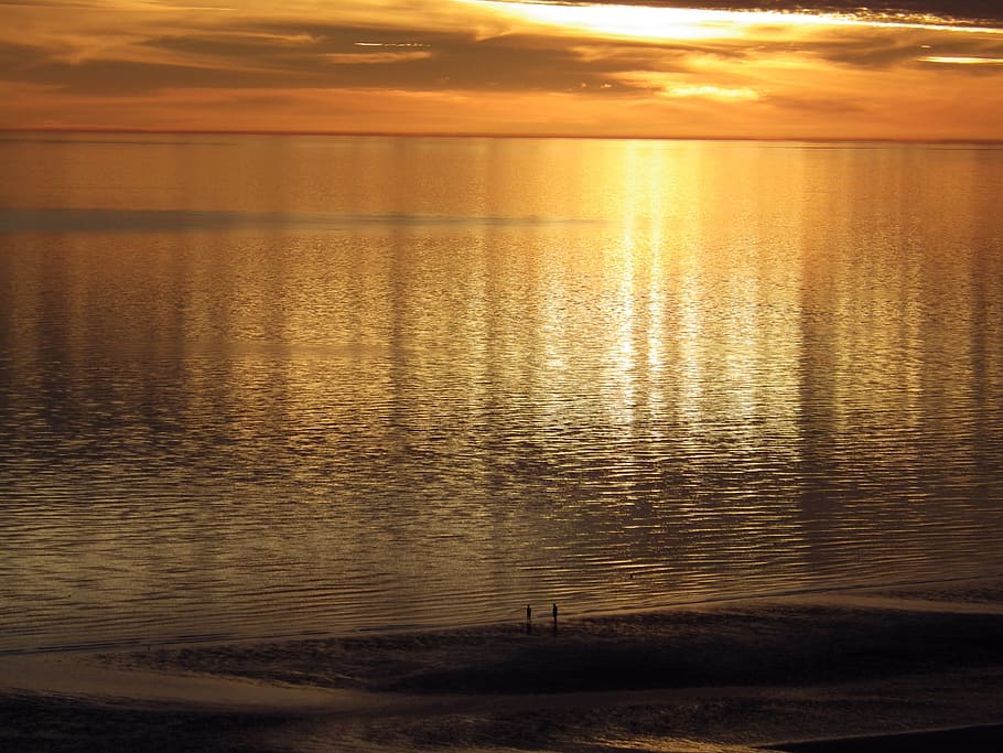 tropical, sunset, sea, water, reflection, beauty in nature, HD wallpaper