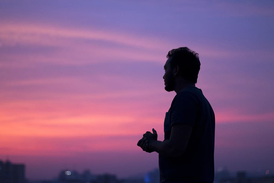 sunset, sky, waist up, people, silhouette, adult, cloud - sky HD wallpaper
