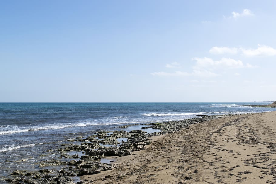 beach, sea, sky, blue, water, costa, sand, horizon, horizon over water HD wallpaper