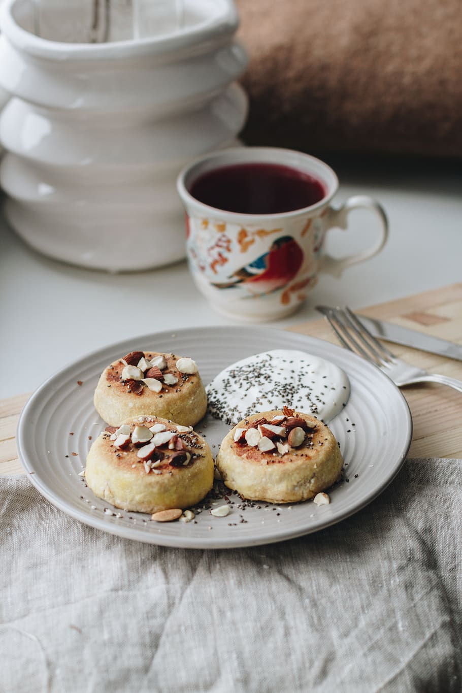 Baked Pastries on White Plate, cake, coffee, coffee drink, cup HD wallpaper