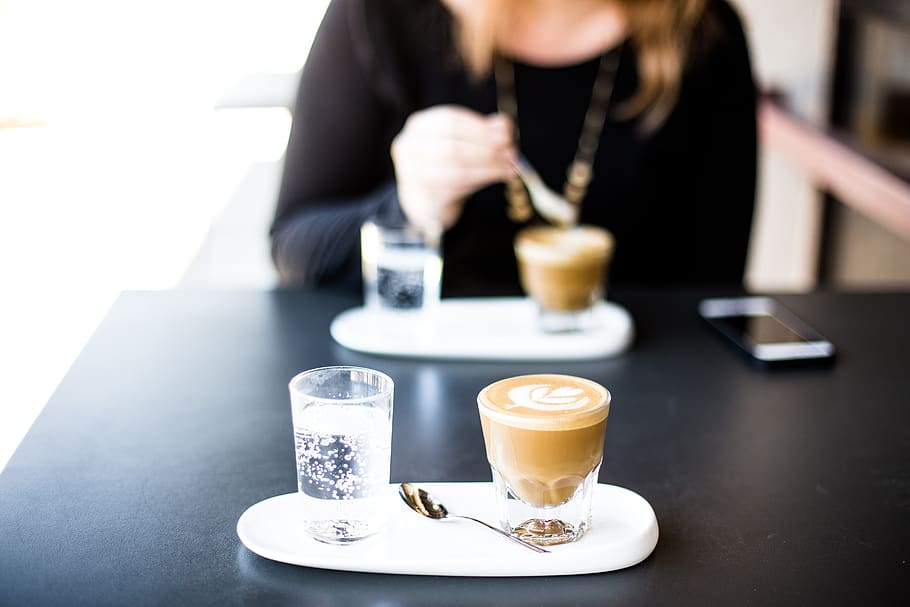 bar, restaurant, coffee, black table, breakfast, cappuccino HD wallpaper