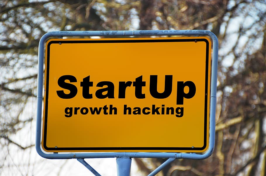 Yellow and Black Start Up Growth Hacking Signage, blur, close-up, HD wallpaper