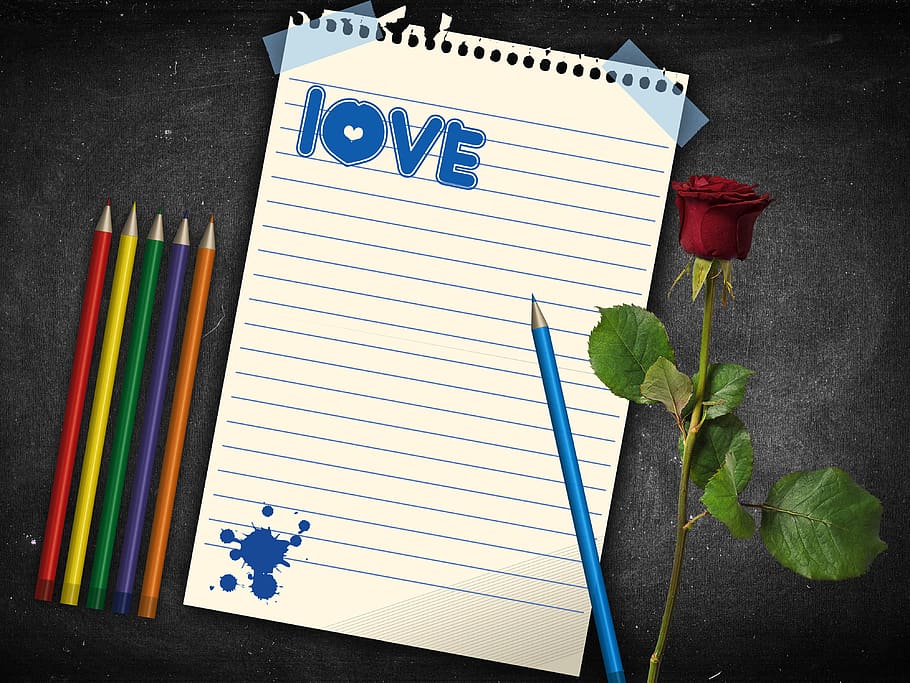 love, card, dedicated, romantic, rosa, to write, paper, pencil HD wallpaper