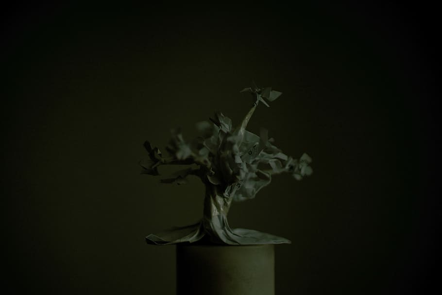 tree figurine, black background, studio shot, indoors, copy space HD wallpaper