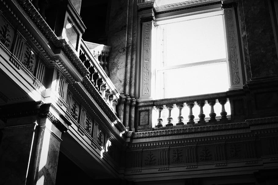milwaukee, urban, architecture, library, old, black and white HD wallpaper