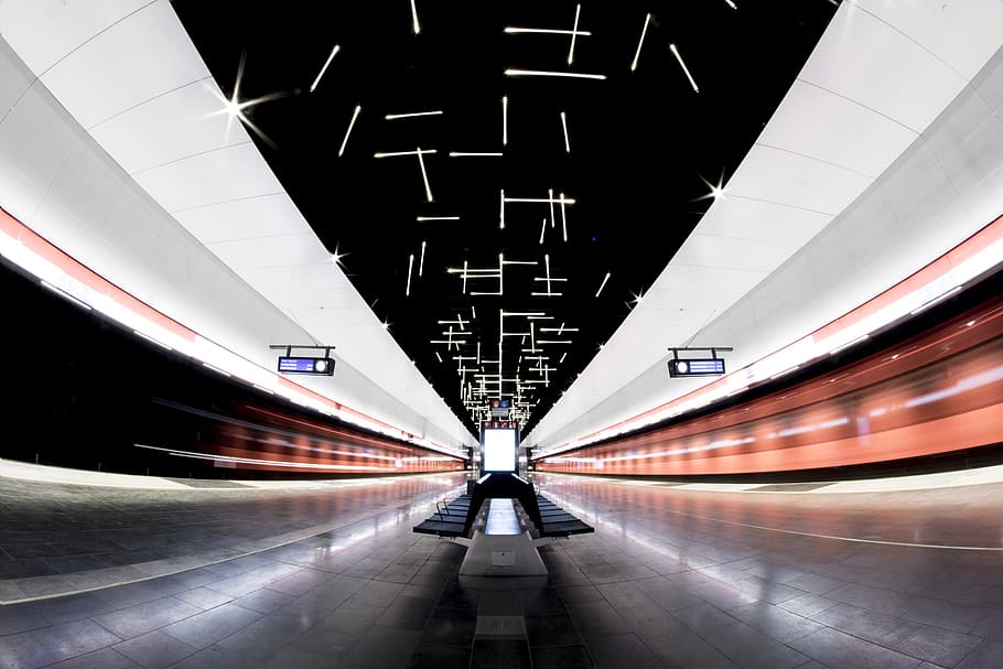 gray and black airport interior, terminal, lighting, keilaniemi HD wallpaper