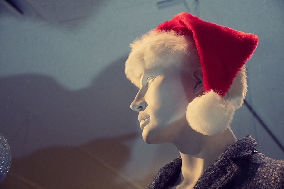 Male Mannequin With Red Santa Hat, art, christmas, christmas hat