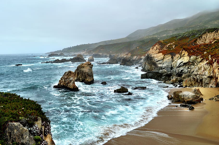 rock formations on sea, promontory, nature, outdoors, water, ocean HD wallpaper