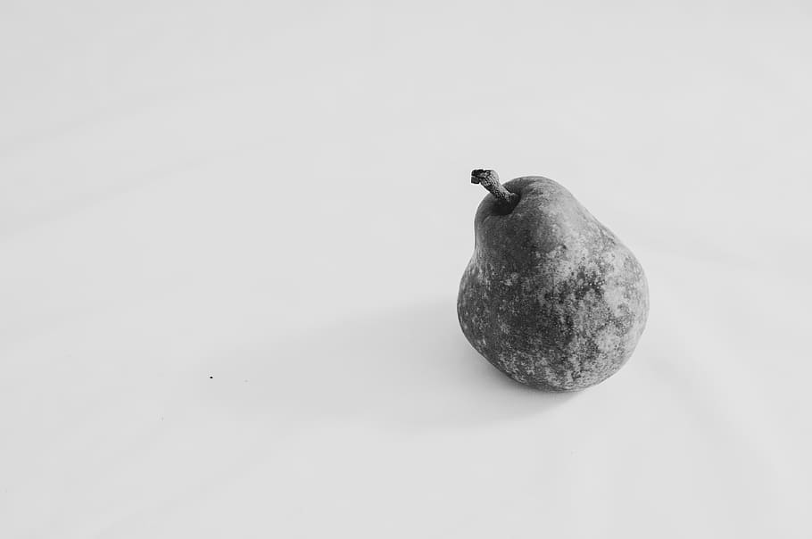 pear, fruit, single, alone, black and white, white background HD wallpaper