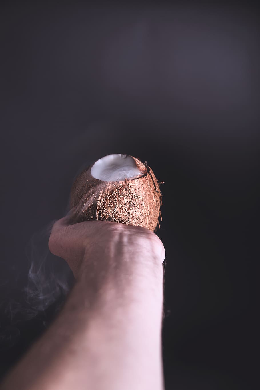 low light, coconut, steam, perspective, human body part, human hand HD wallpaper