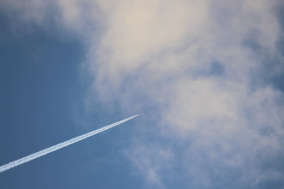 sky, plane, clouds, cloud - sky, vapor trail, air vehicle, low angle view HD wallpaper