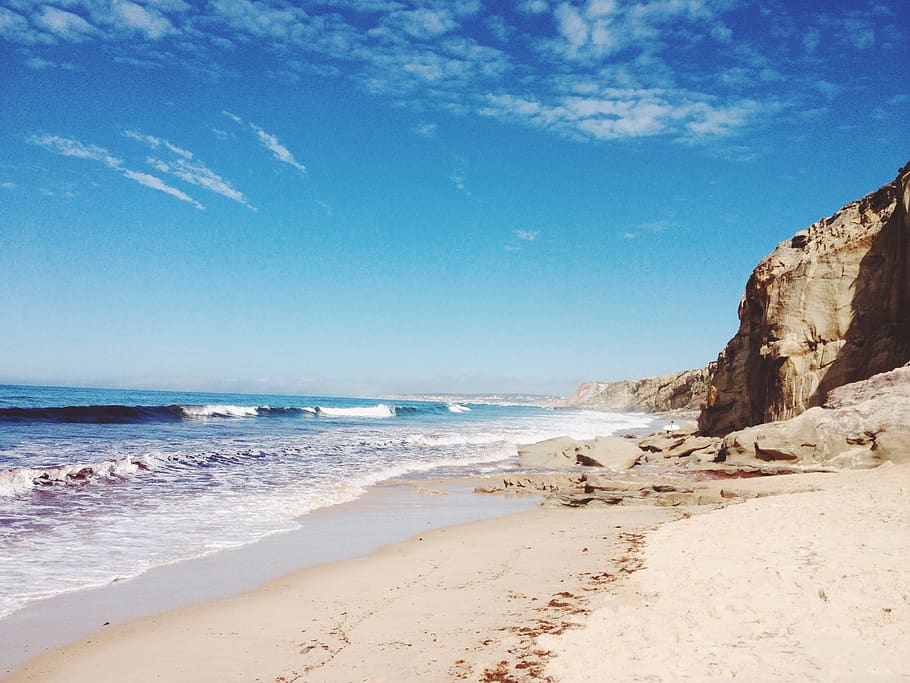 beach, sand, waves, shore, ocean, sea, sunshine, sunny, summer HD wallpaper