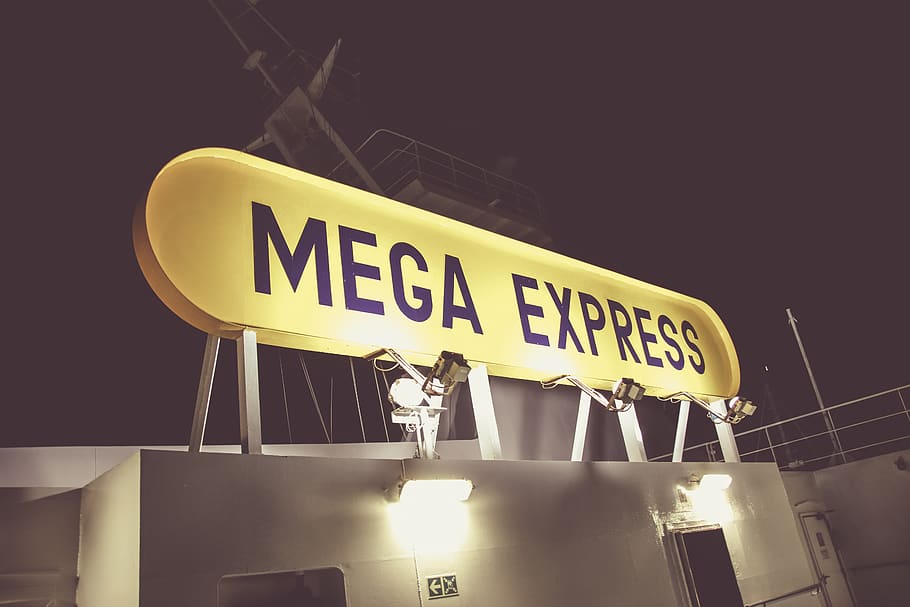 mega, express, boat, see, ocean, text, communication, western script HD wallpaper