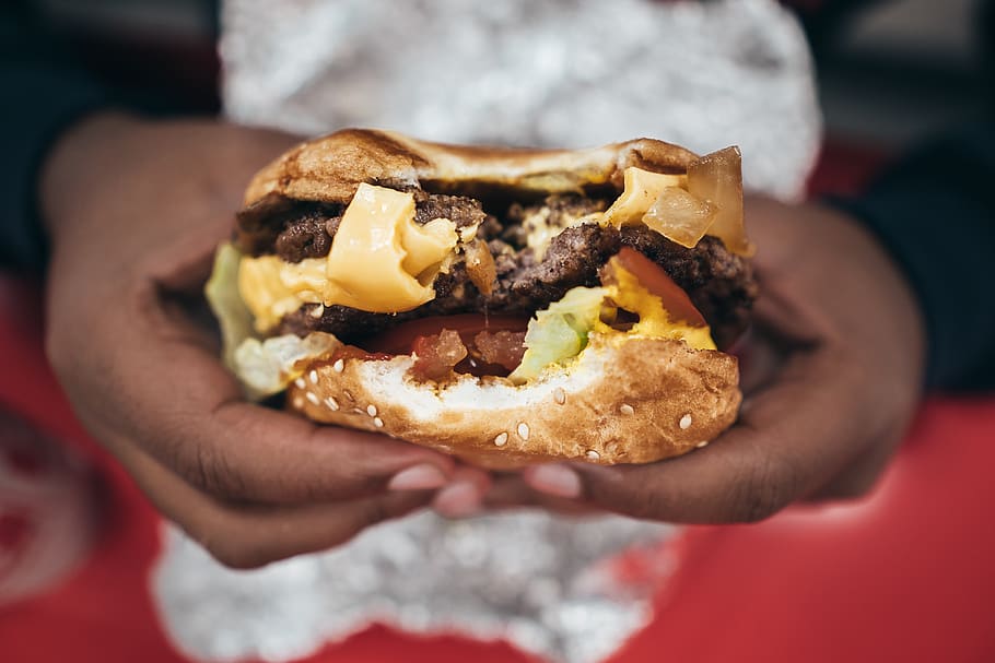 cheese burger, holding, human hand, food, food and drink, one person HD wallpaper