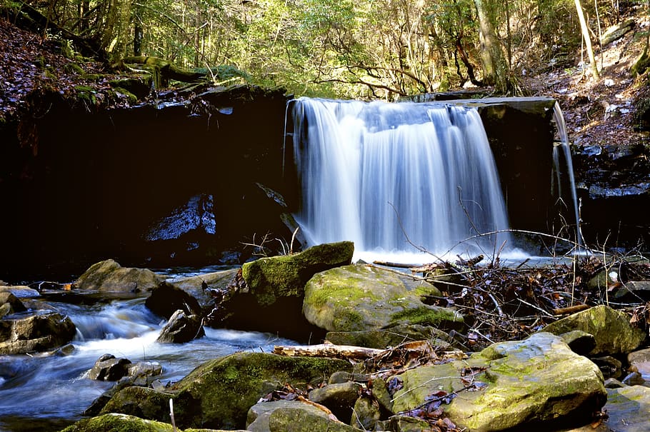 peace, tranquility, waterfall, stream, rock, solid, rock - object HD wallpaper