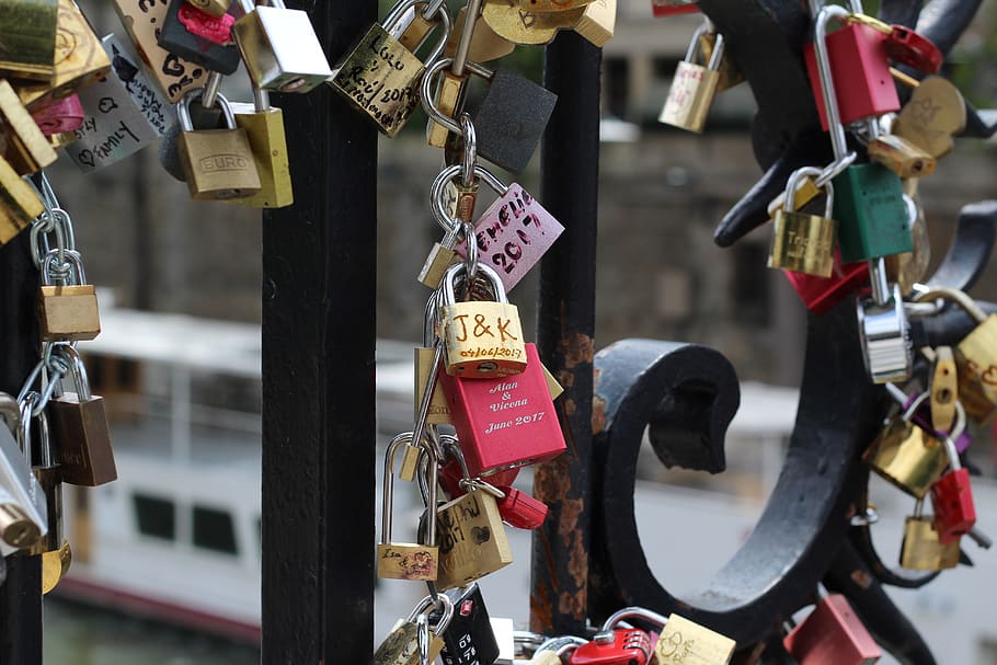 padlock, paris, river, sena river, hanging, love lock, security, HD wallpaper