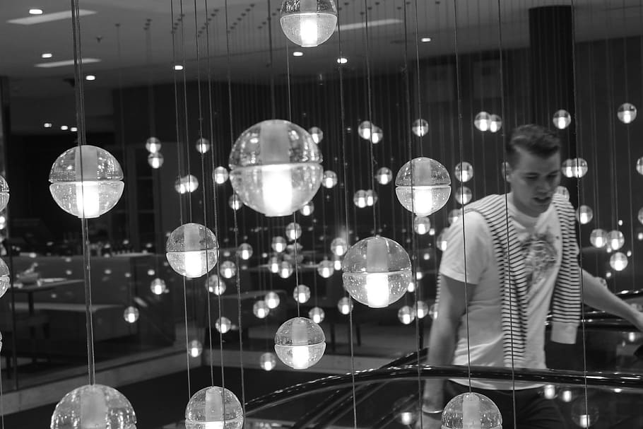 illuminated, lighting equipment, indoors, night, real people HD wallpaper