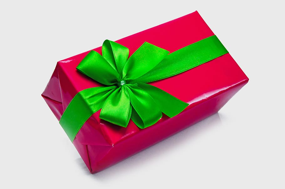 pink, packaging, box, wrapping, green bow, design, background HD wallpaper