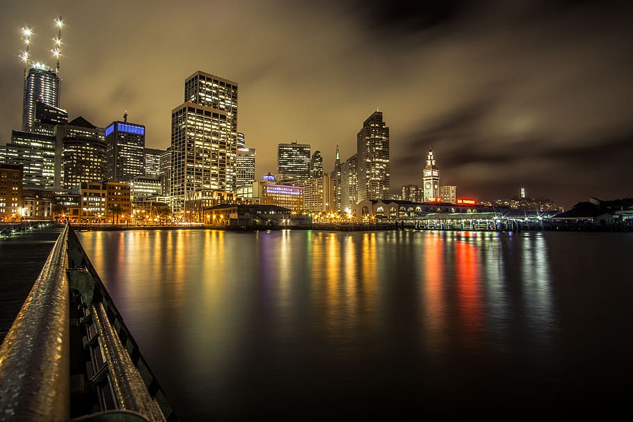 san francisco, united states, pier 14, reflex, nigh, embarcadero, HD wallpaper