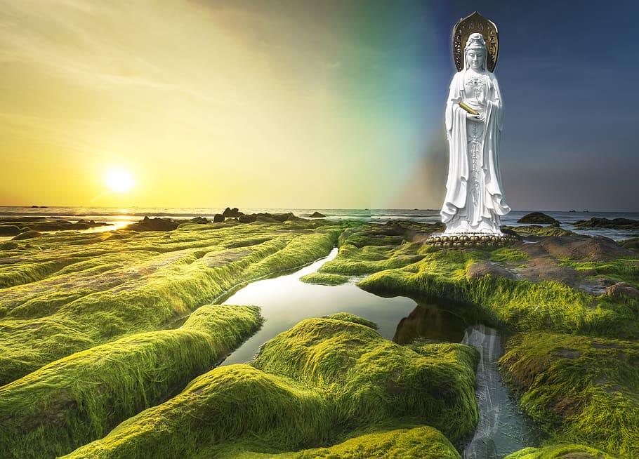 avalokiteshvara, buddha, quan yin, peace, water, sea, vietnam, HD wallpaper