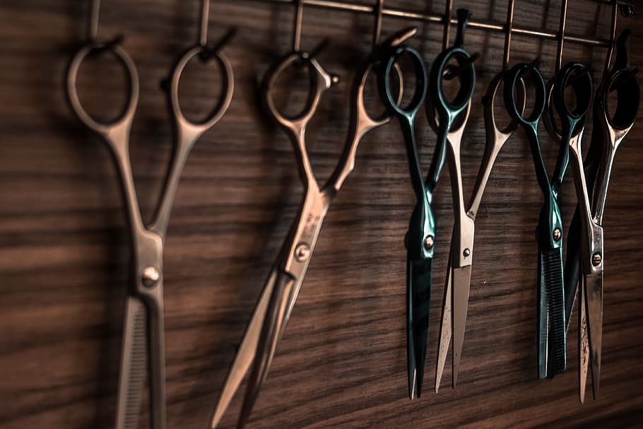 Several Scissors, antique, barbershop, blur, collection, cut, HD wallpaper