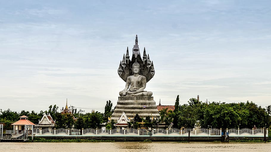 Big Buddha Statue near Cho Praya River, Bangkok, Thailand, buddhism, HD wallpaper