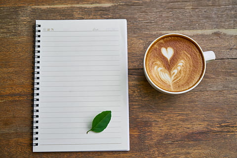 Cappuccino Coffee Beside the Notebook, beverage, blank, blank space HD wallpaper
