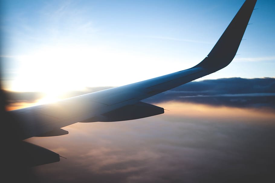 window plane, wing, cloud, sunset, sunrise, travel, transport, HD wallpaper