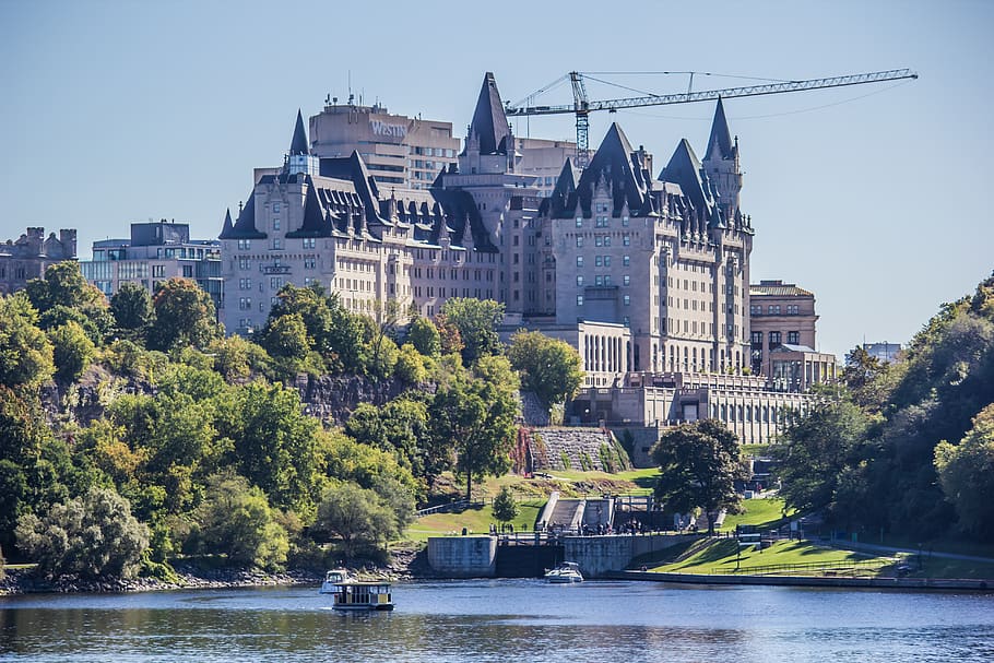 canada, ottawa, architecture, under construction, castle, lake HD wallpaper