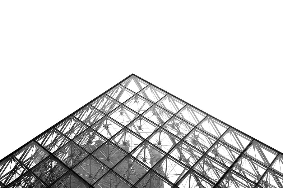 france, paris, louvre, musee, pyramide, black and white, museum