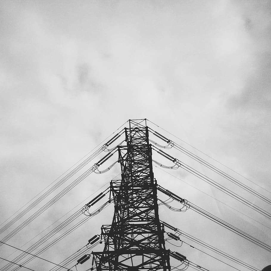 black, white, cloud - sky, low angle view, technology, cable HD wallpaper