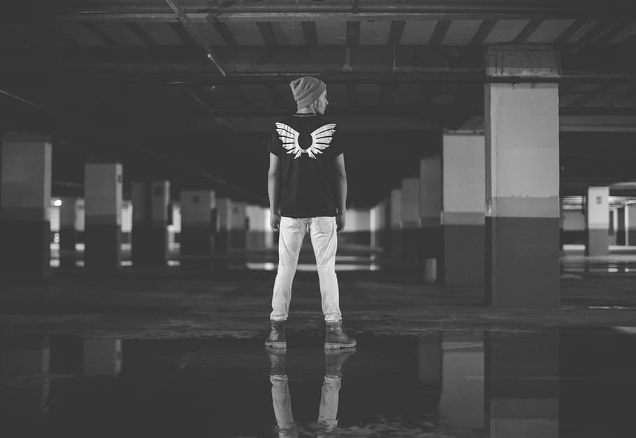 building, structure, basement, people, guy, man, black and white HD wallpaper