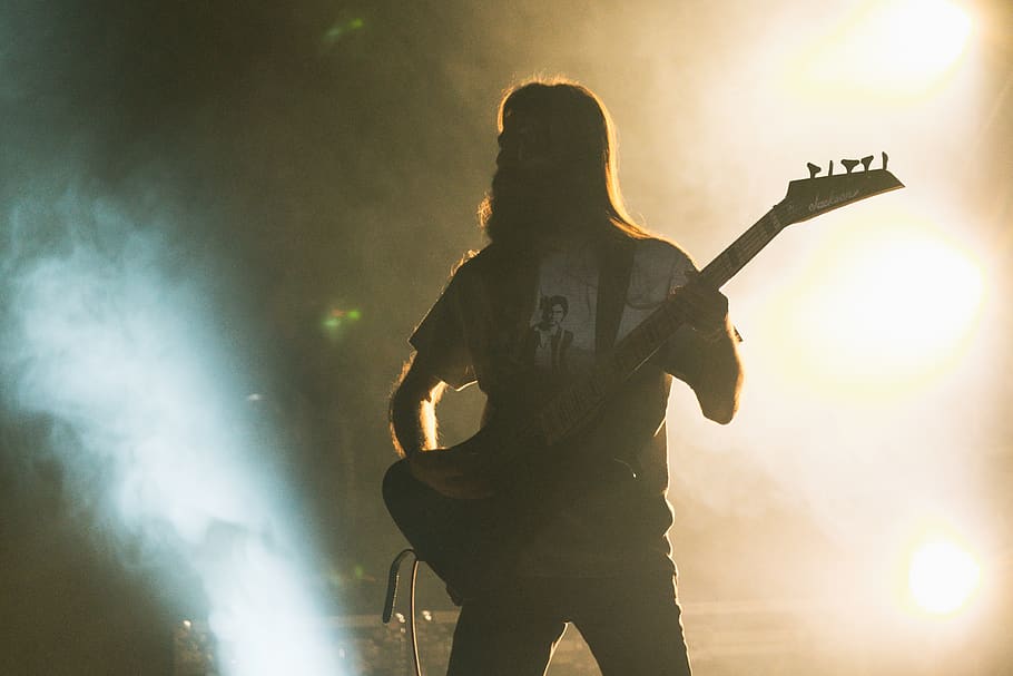 man playing guitar, bassist, bass player, night, christmas, winter HD wallpaper