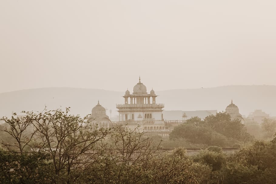india, jaipur, mountain, building, view, fog, building exterior HD wallpaper