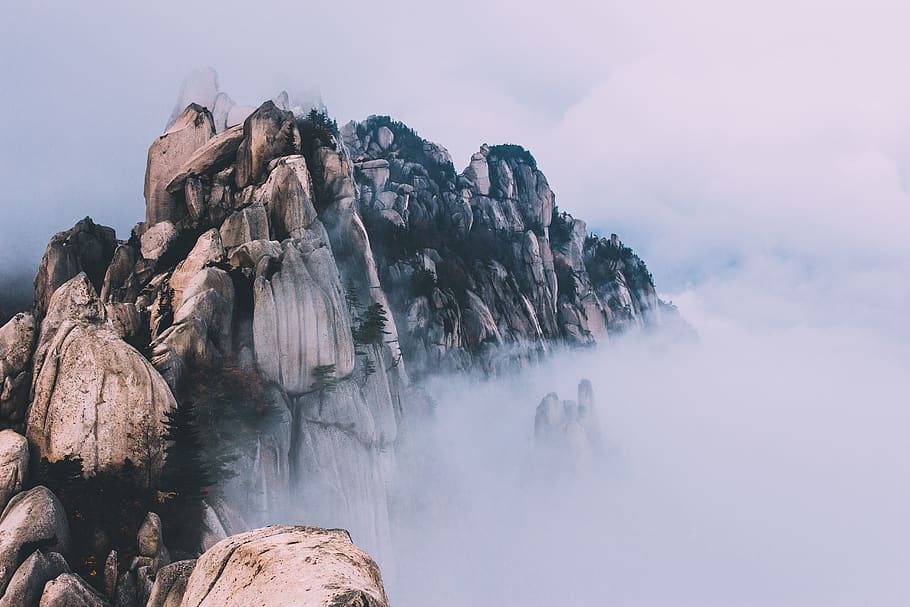 rock formation surrounded with fogs, rock - object, scenics - nature HD wallpaper