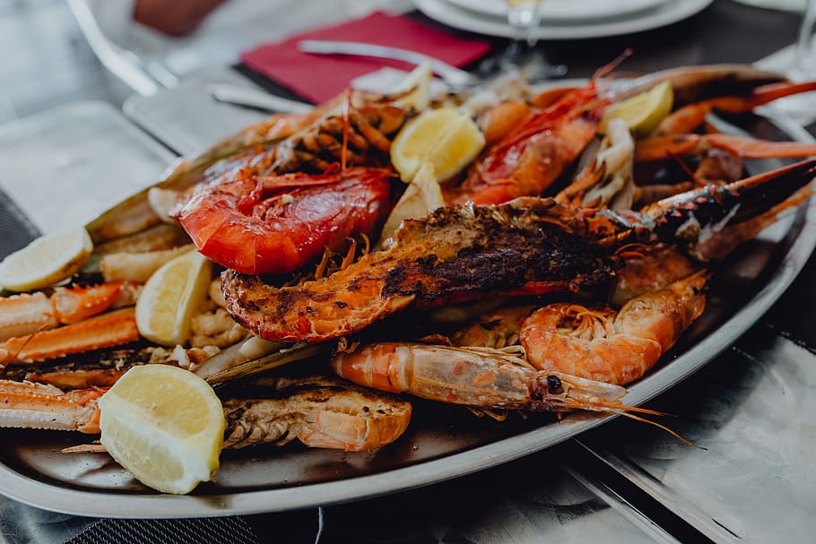 Roasted Mixed Seafood Contain Crabs, Mussels, Big Shrimps, Calamari Squids, HD wallpaper