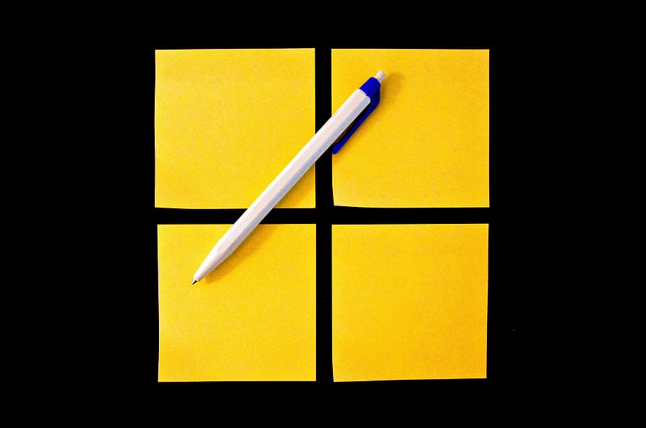 post it, pen, windows, table, black, stickies, yellow, adhesive note HD wallpaper