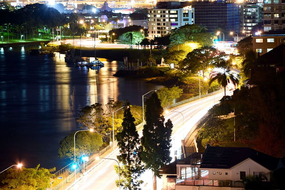 australia, hamilton, river, highway, night, architecture, building exterior HD wallpaper