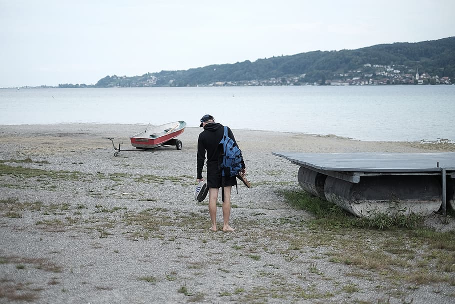 lake constance, water, full length, real people, beach, one person HD wallpaper