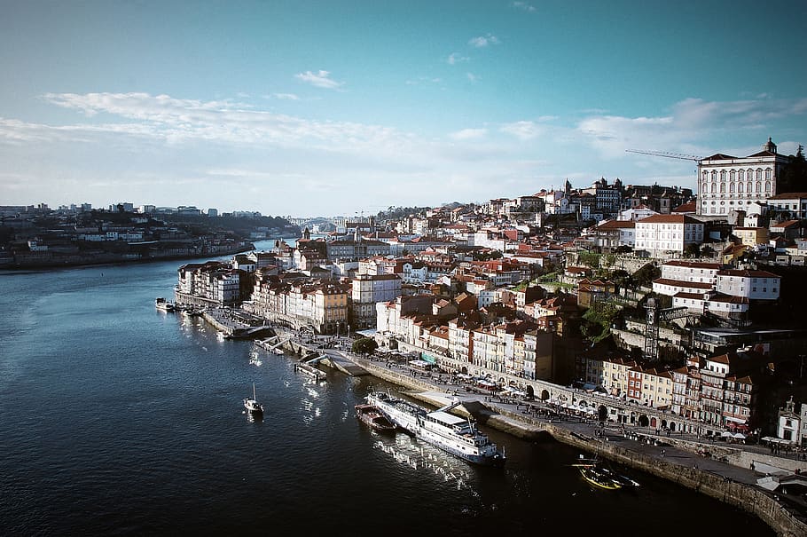 portugal, porto, luís i bridge, blue, river, oporto, top view