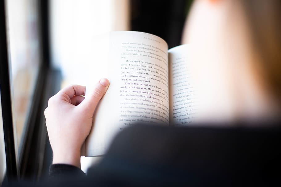 person reading book, publication, human body part, indoors, open HD wallpaper