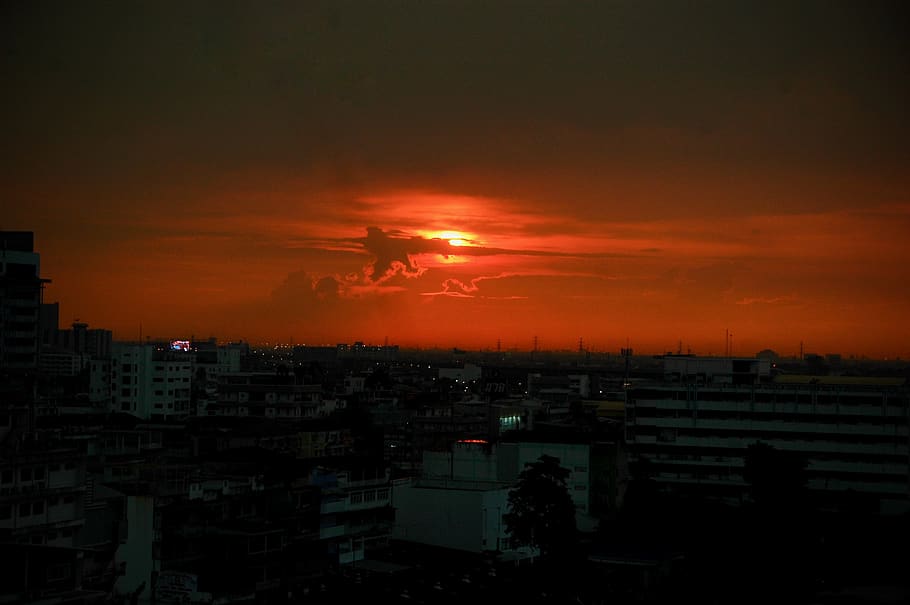 building exterior, sky, architecture, sunset, city, built structure HD wallpaper