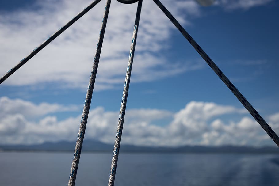 fiji, rigging, clouds, ropes, blue, sea, horizon, cloud - sky HD wallpaper