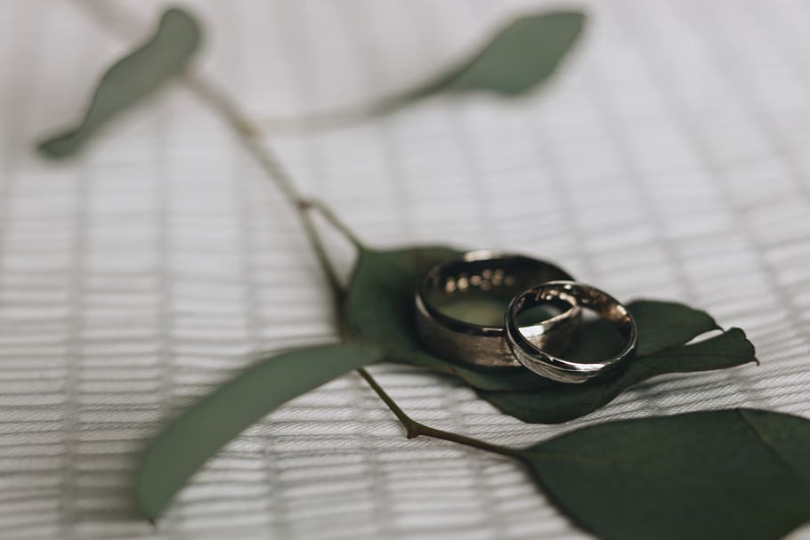 two silver-colored wedding bands, close-up, indoors, no people HD wallpaper