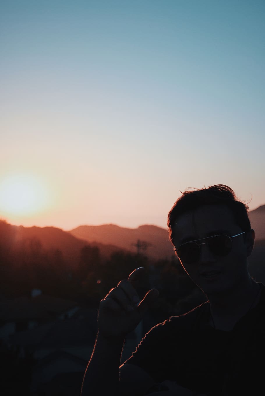 sky, sunset, real people, one person, clear sky, nature, mountain HD wallpaper