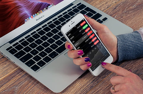 Silver Iphone 6 Plus and Macbook Air on Wooden Table, apple, button HD wallpaper