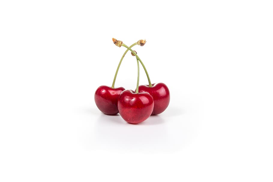 three red cherries, food and drink, healthy eating, studio shot HD wallpaper